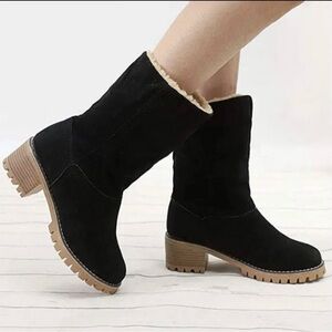 Baimiu Black and Cream Ankle Booties